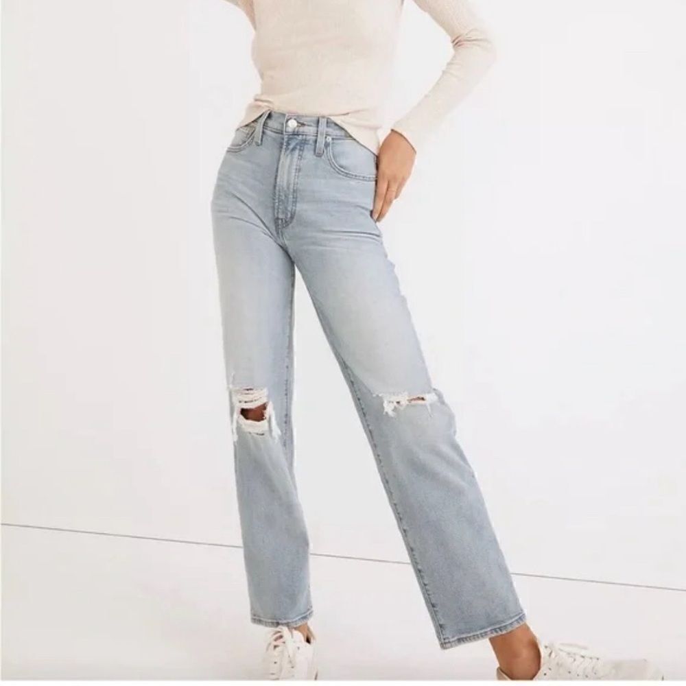 Madewell The Perfect Vintage Straight Jean in Danby light blue Wash rips NWT 29